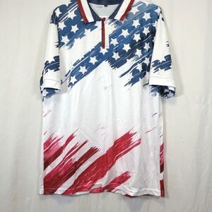 Unbranded Polo Shirt American Flag Stars Stripes White Red Blue XL